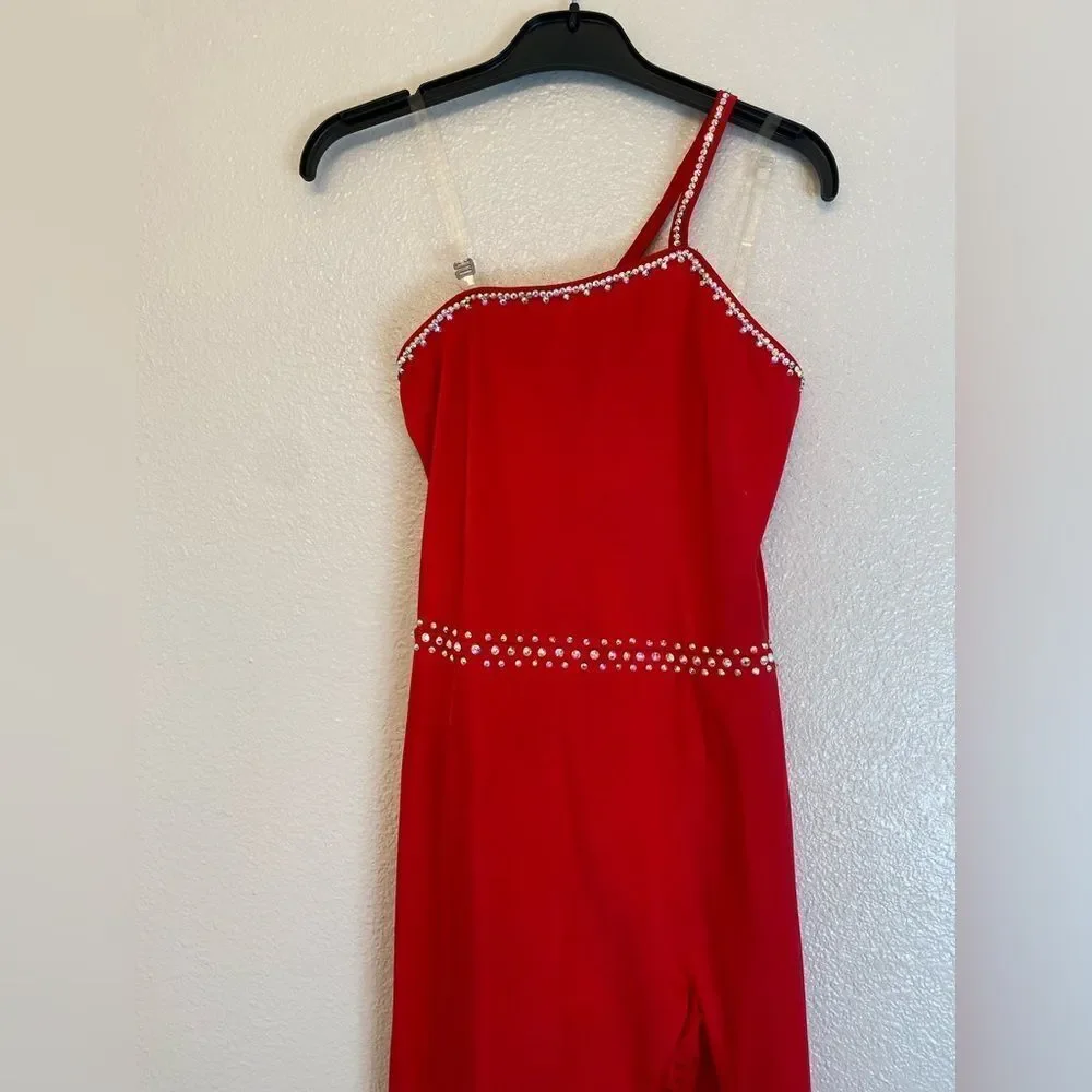 Kelle custom solo rhinestoned asymmetrical dress maxi leotard Dance Costume MA
